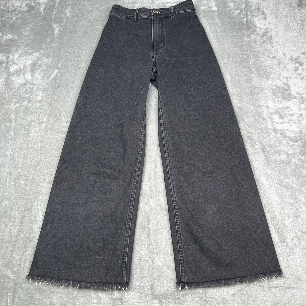 Billabong Free Fall Jeans Womens 24 Black‎ Frayed Skater Stretch Denim Wide Leg